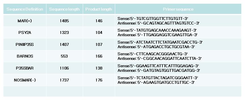 유전자 지속성 조사에 사용된 프라이머 염기서열