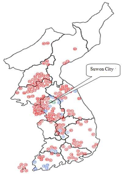 팥 수집자원의 수집지역 분포