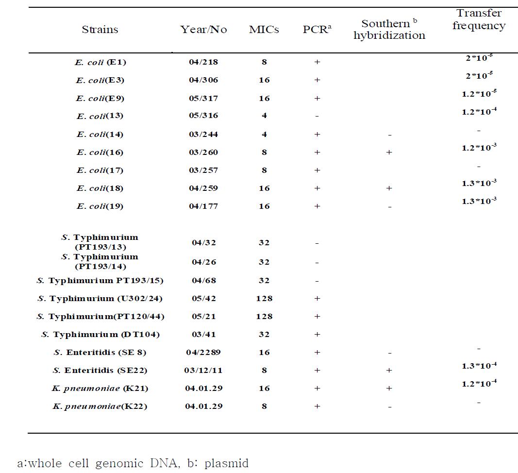 Florfenicol에 내성을 보이는 대장균, 살모넬라, K. pneumoniae 분리주의 특성 조사