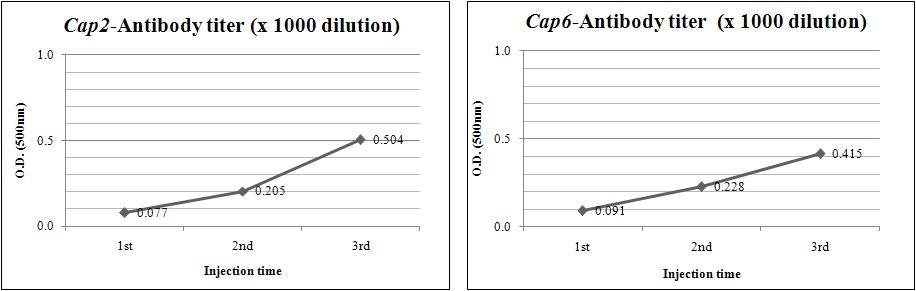 ELISA antibody titer by injection time