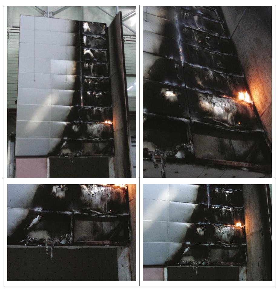 건물의 외벽화재 연소확대 방지 시스템의 미설치 실험종료 후 사진