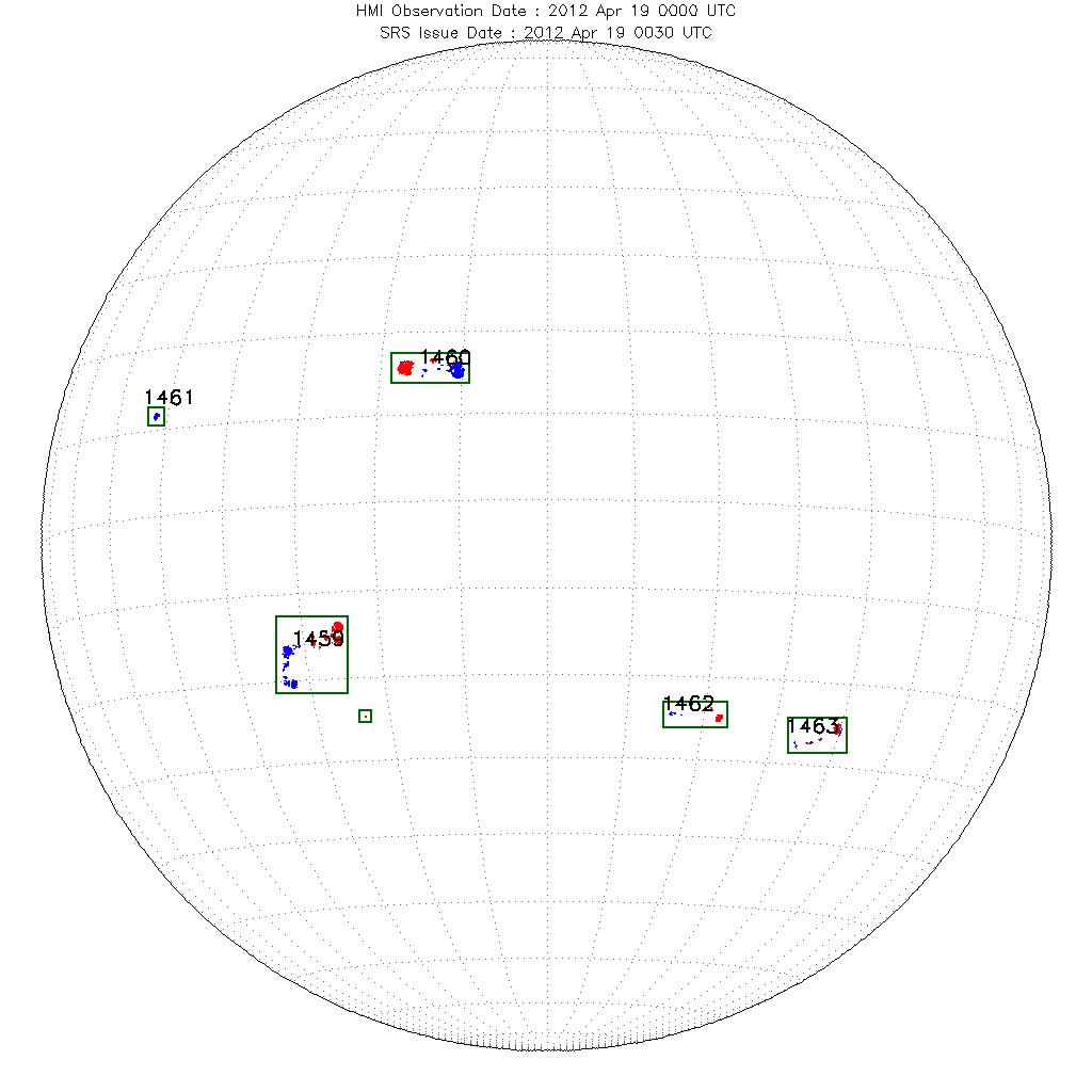 2012 년 4 월 19 일의 ASSA 와 SRS 의 흑점군 판별 결과 비교