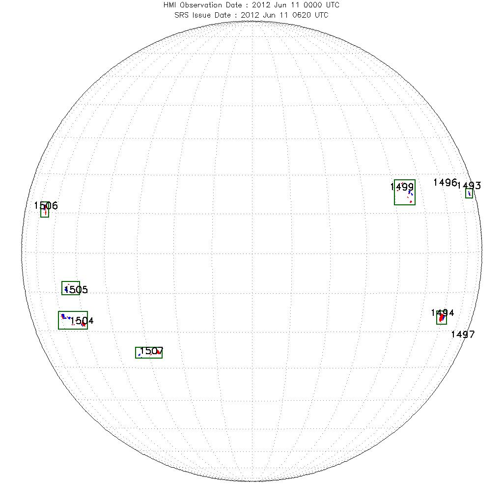 2012 년 6 월 11 일의 ASSA 와 SRS 의 흑점군 판별 결과 비교