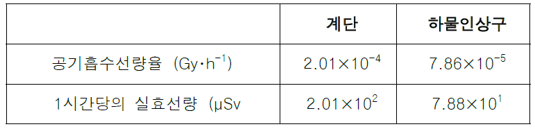 계단 및 하물인상구의 감마선의 기여