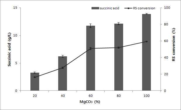 MgCO3 농도에 따른 Y91의 숙신산 생산성