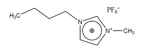 1-Butyl-3-methylimidazolium hexafluorophosphate([Bmim]PF6)의 구조.