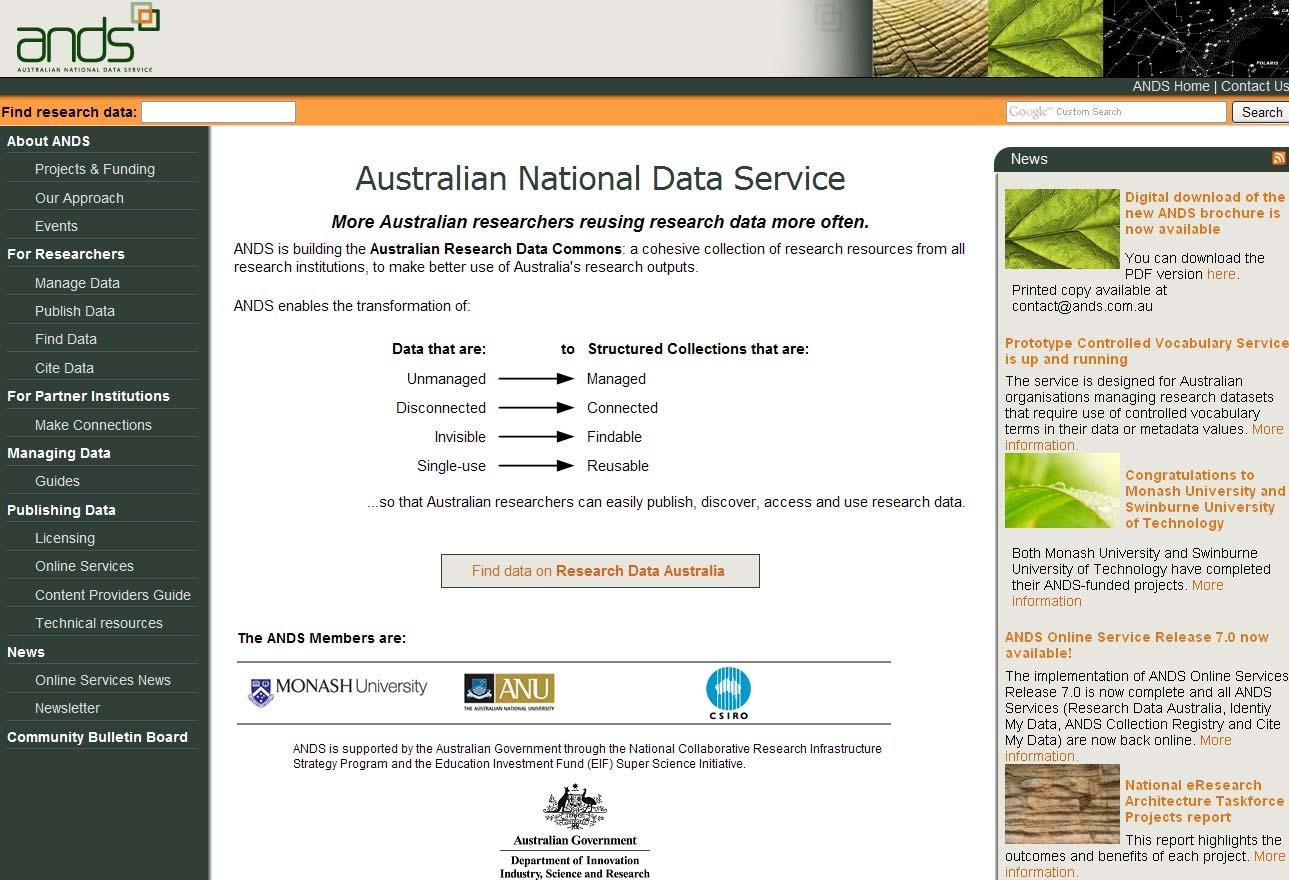 호주 국가연구개발 데이터 서비스