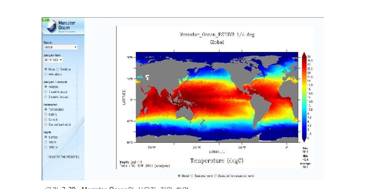 Mercator Ocean의 사용자 지원 화면