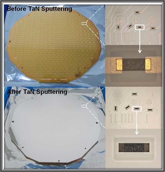 12 inch 크기의 DC Magnetron sputter를 이용하여 박막 저항을 전면 증착한 전/후 비교