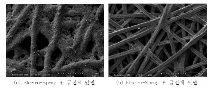 Electro-Spray 전, 후 급전체 SEM