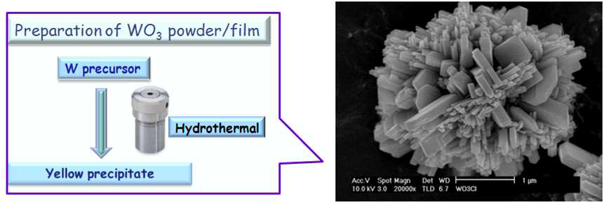 hydrothermal법을 이용하여 입자 및 결전구조가 조율된 광전극(WO3) 용 광촉매