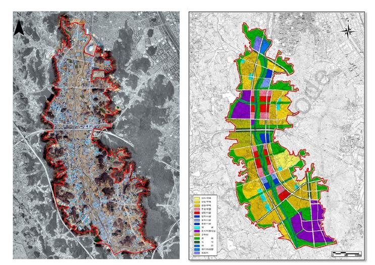 대상지 위성영상 및 토지이용계획
