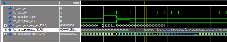(그림 2-1-25) 하향 XGEM 페이로드 암호화를 위해 구현된 AES128 코어의 출력