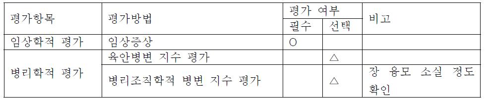 원충성 소화기 질병 안전성 시험에서 평가 항목