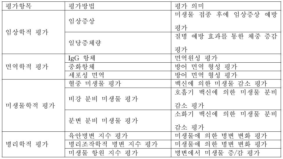 공격 접종에서 백신 효능 평가 항목 제시 예