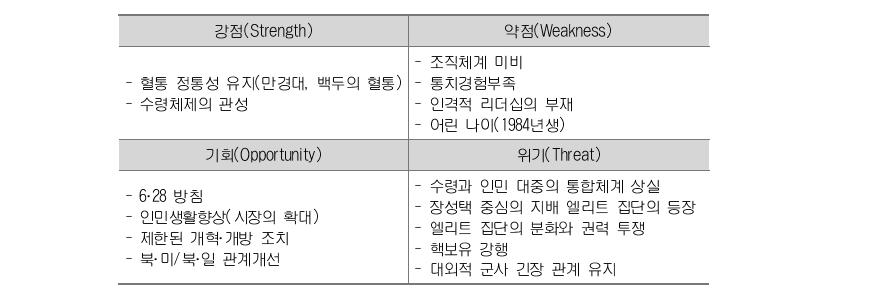 김정은 체제의 SWOT 분석