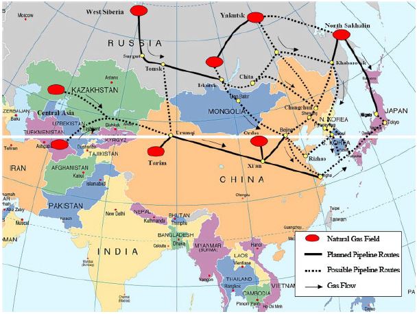 동아시아 가스관 배치도