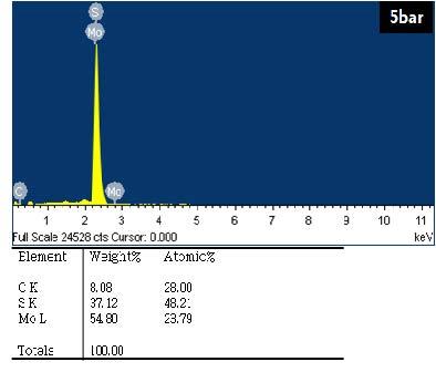 합성압력 5 bar 메탄화 반응 전 MoS2 촉매 EDS 분석결과