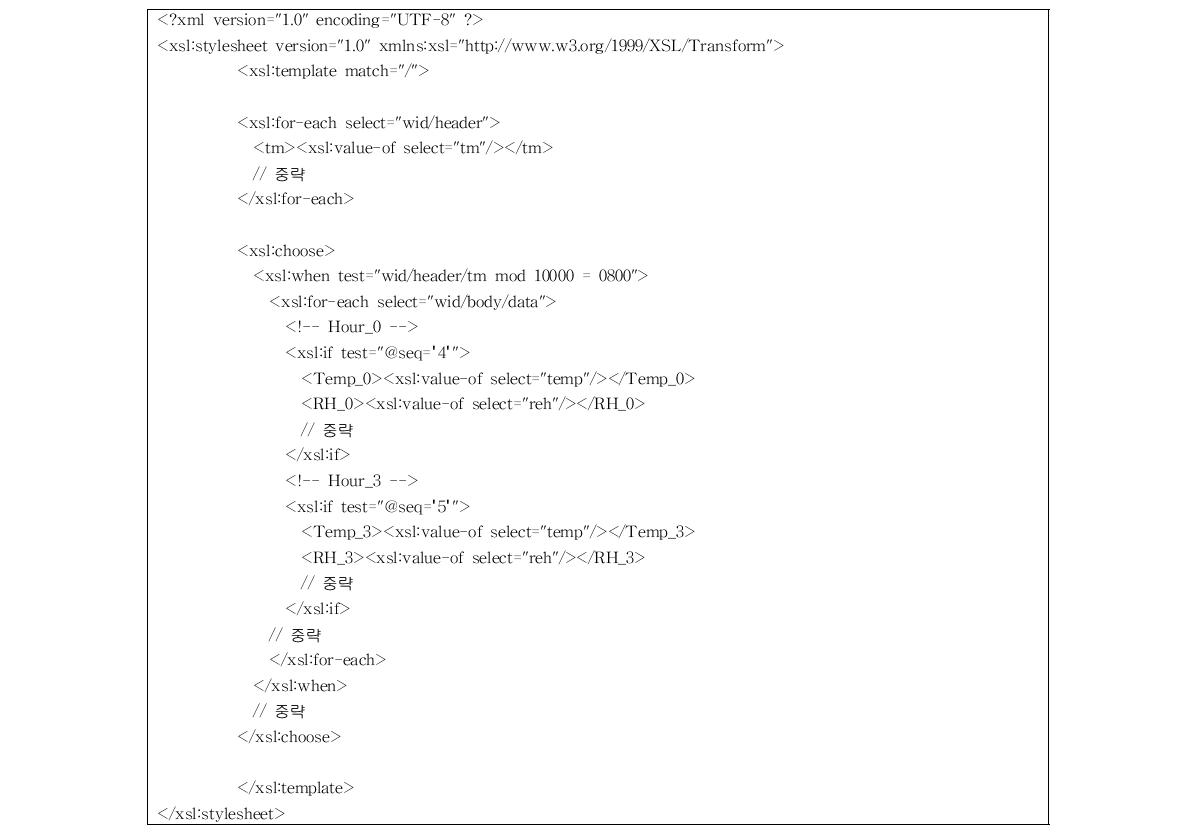 XSL 변환 파일의 예