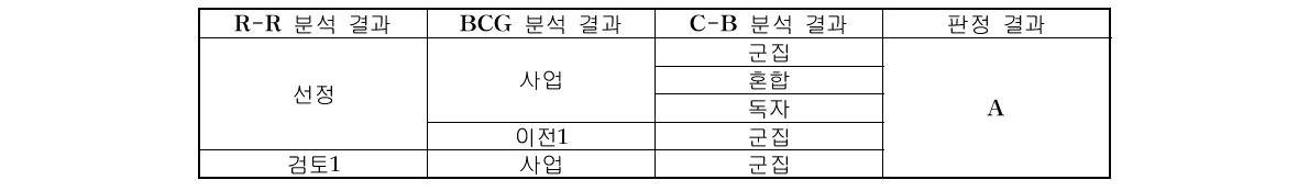 R-R, BCG, C-B 분석결과의 판정 지침(A등급)