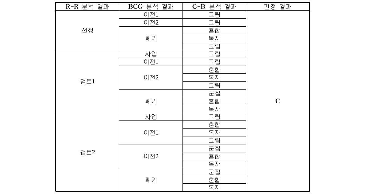 R-R, BCG, C-B 분석결과의 판정 지침(C등급)