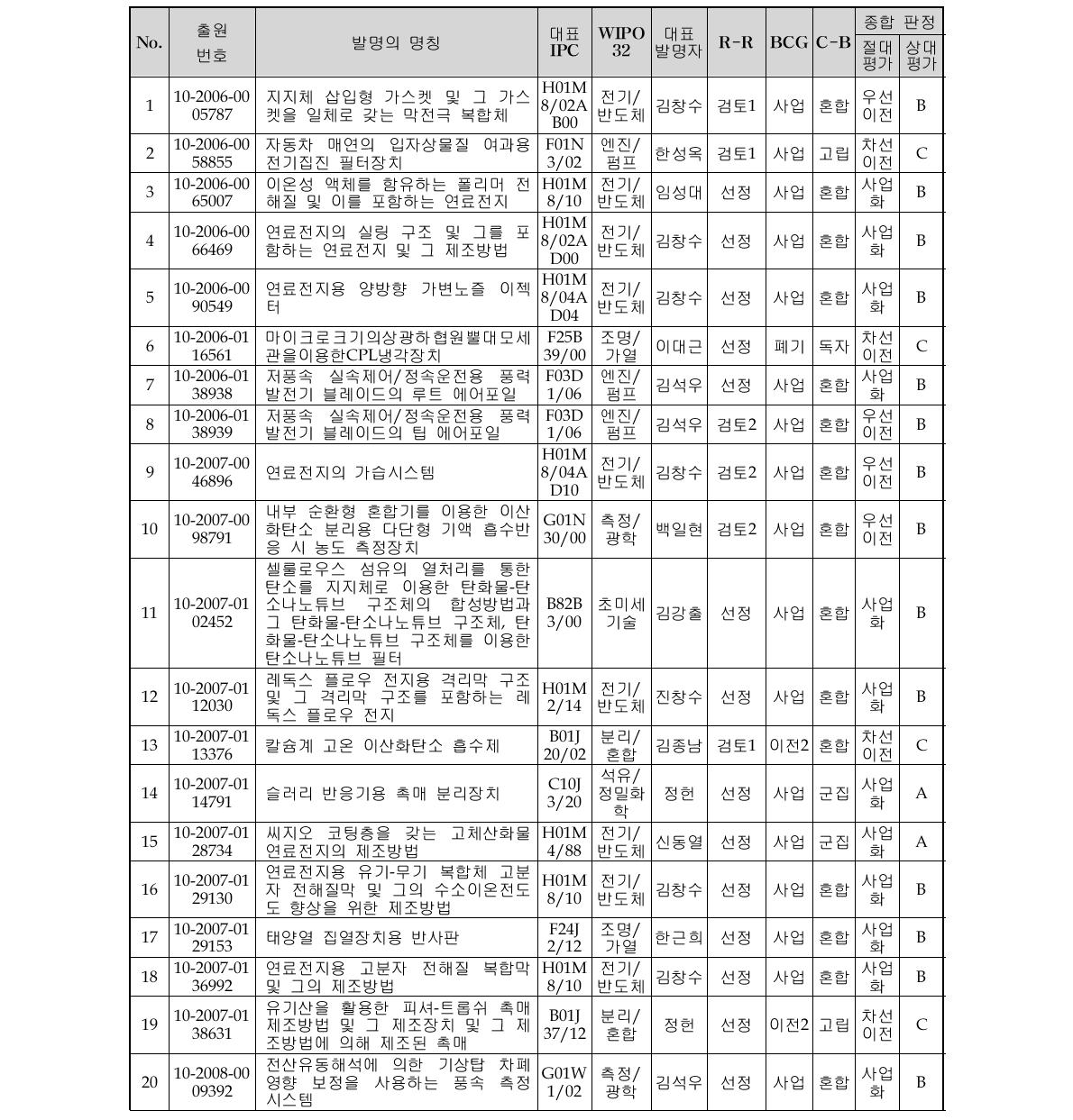 특허별 최종 포트폴리오 분석 결과