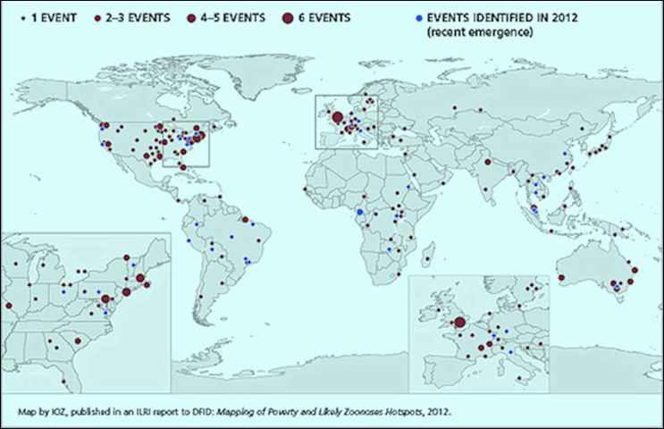 Mapping of Poverty and Likely Zoonoses Hotspots, 2012 (Map by Institute of Zoology(IOZ), published in an ILRI report to DFID).