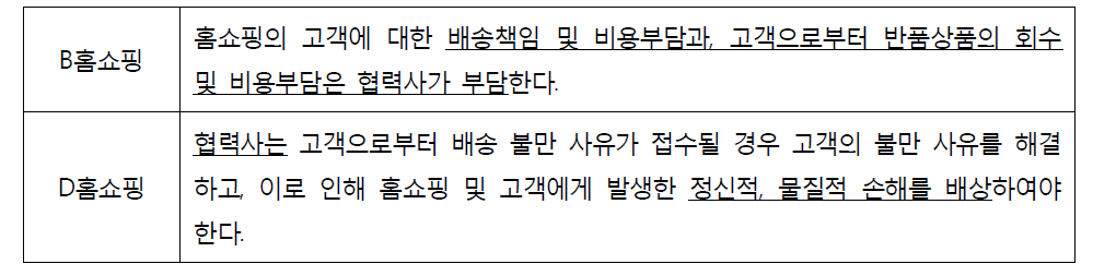 배송책임에 관한 기존의 계약서 내용