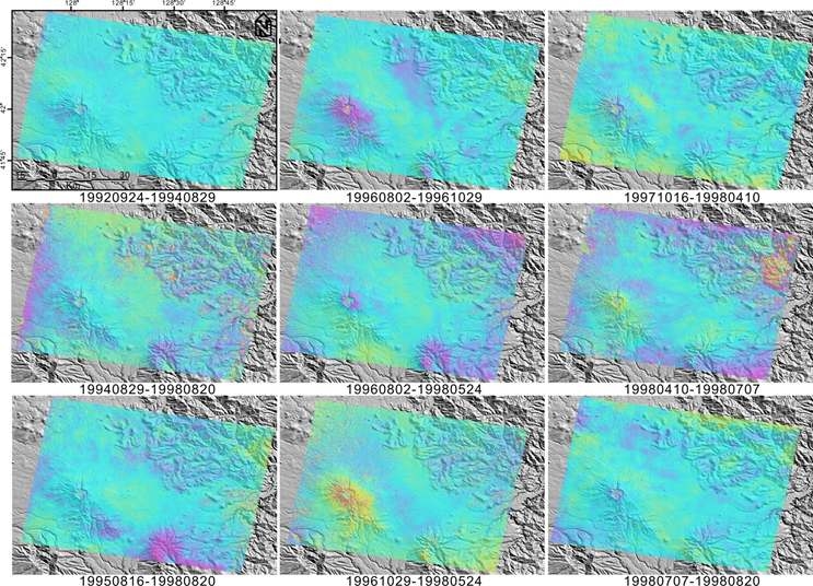 Fig. 3.1.14 JERS-1 SAR interferograms by 88/230 track.