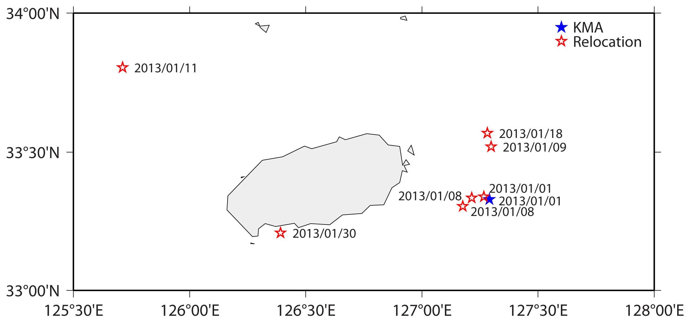 Fig. 2.1.10 Earthquakes detected in and around Jeju Island