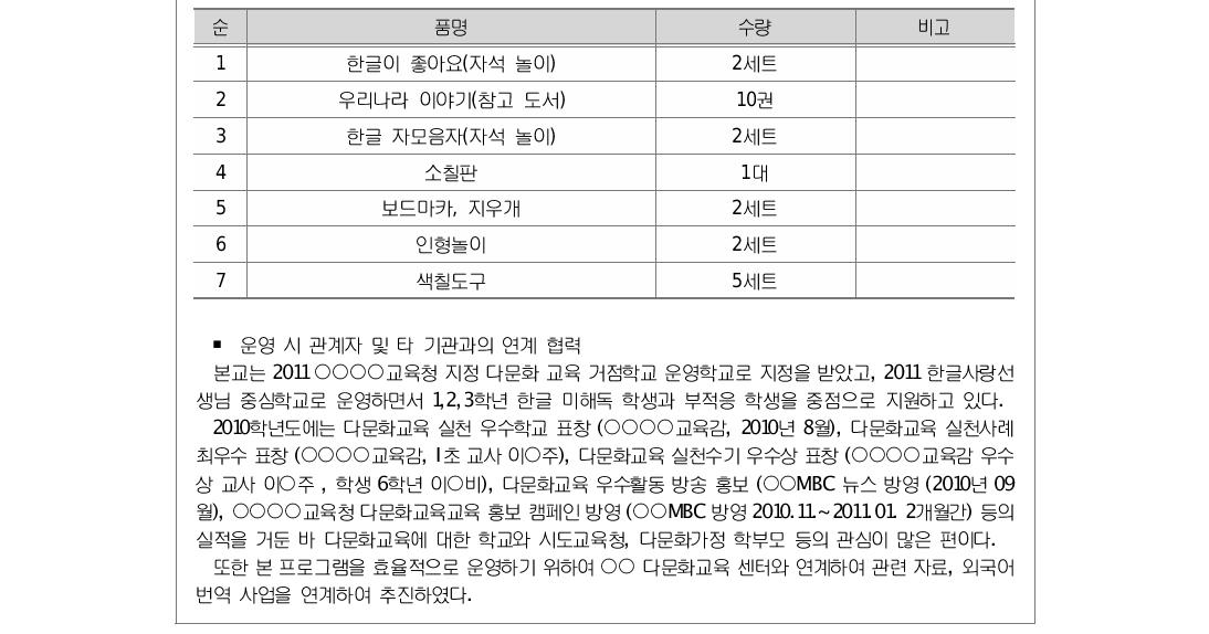 프로그램 운영을 위한 준비 물품