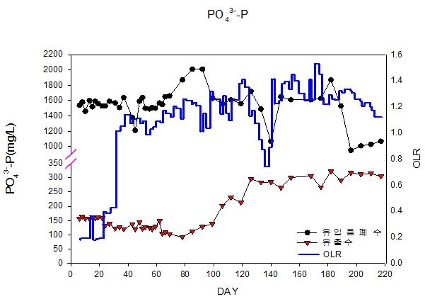실증플랜트 운전에 따른 PO43-P & 유기물부하율 변화
