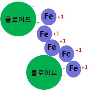 3가철 이온과 음으로 하전 된 콜로이드의 결합 개념도