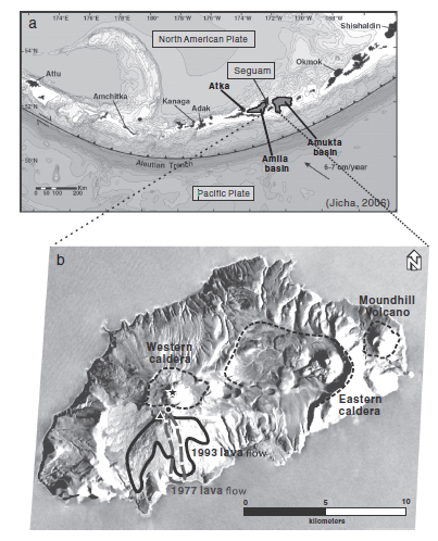 Fig.3.1.9 Seguam Island is located in the central Aleutian volcanic arc between the Amlia and Amukta tectonic basins