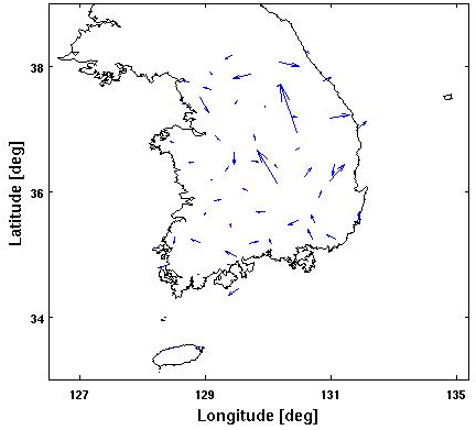 Fig. 3.4.21 2012 velocity map on the Korean Peninsula.