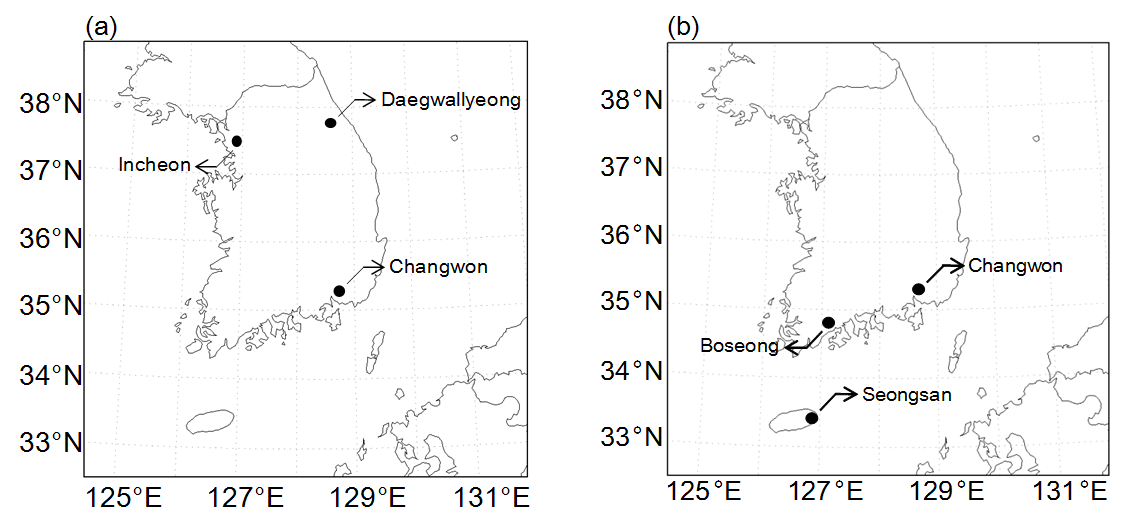 Fig. 3.3.1.1. The distributions of observation sites for (a) winter and (b) summer intensive observation programs