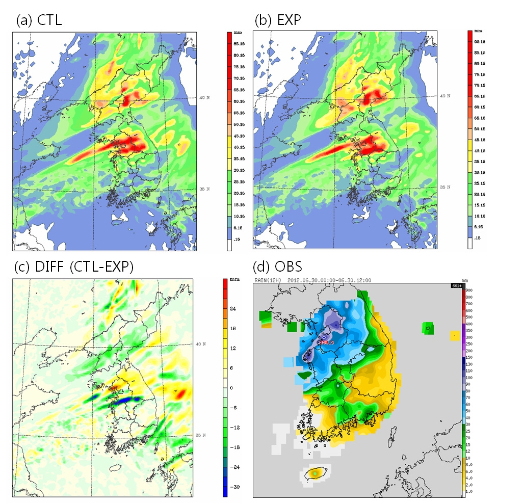 Fig. 3.3.2.7. Analysis increments of (a, c) temperature (℃) and (b, d) U-wind (m/s) at 850 hPa for 1200 UTC 29 June 2012