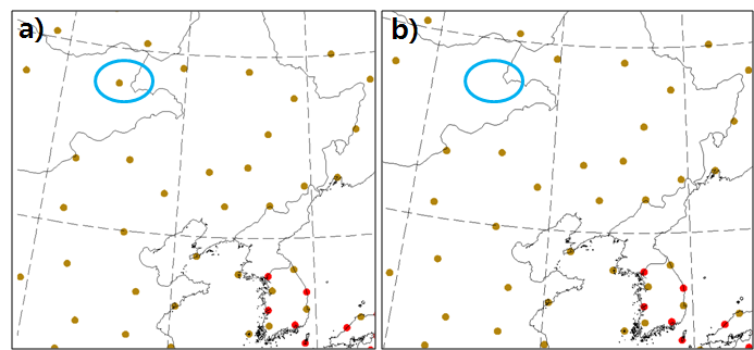 Fig. 3.3.3.9. The positions of upper-air observation and Choibalsan station