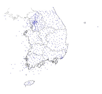 Fig. 2.1.1.2. The location of AWS stations in the south Korea