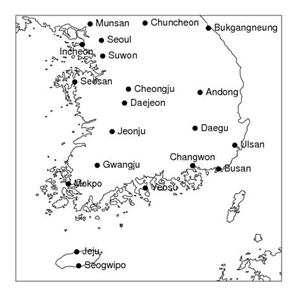 Fig. 2.2.1.1. Mid-term forecast stations of KMA.