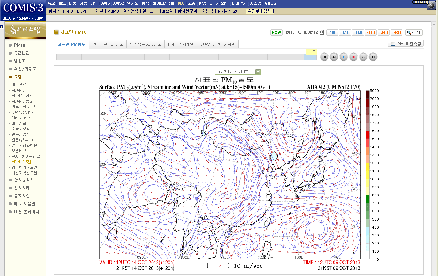 Fig. 3.1.6. An example of the 5-days forecast result (12UTC 14 October 2013) of UM-ADAM2 started from 12UTC 9 October 2013.