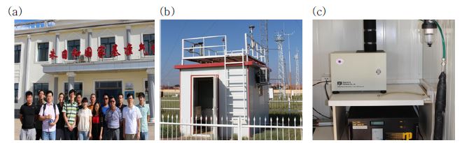 Fig. 4.1.5. Group photo with station people(a), Environment of container(b), and Instrument(c) at Zhurihe