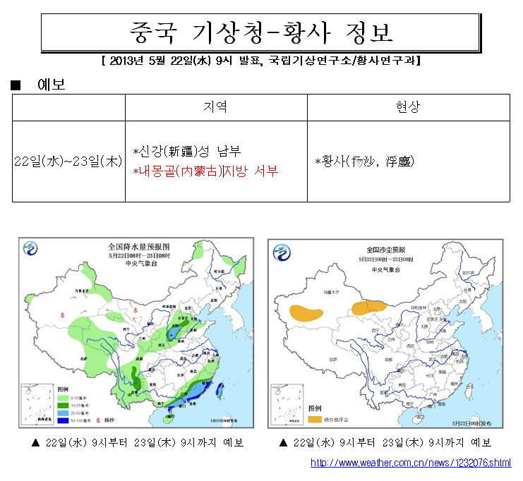 Fig. 2.1.2. An example of Asian Dust information of China Meteorological Administration