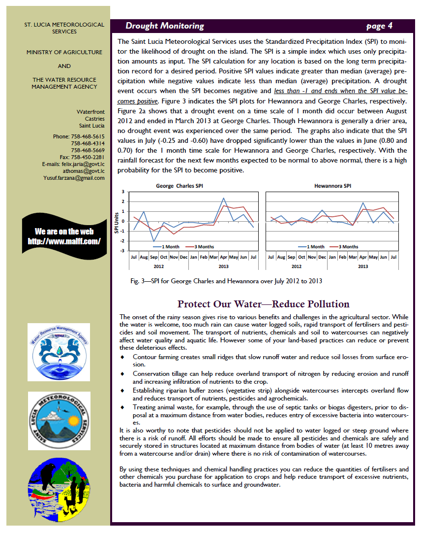 Fig. 1.2.1. Standard Precipitation Index (SPI) and drought monitoring information of St. Lucia.