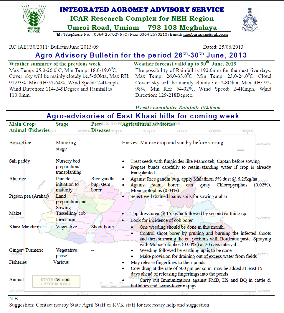 Fig. 1.2.2. Example of the integrated agrometeorological advisory service bulletin in India