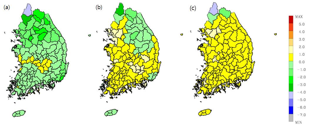 Distribution of ME of (a) Rraw, (b) Rrar and (c) Rsc during summer 2009