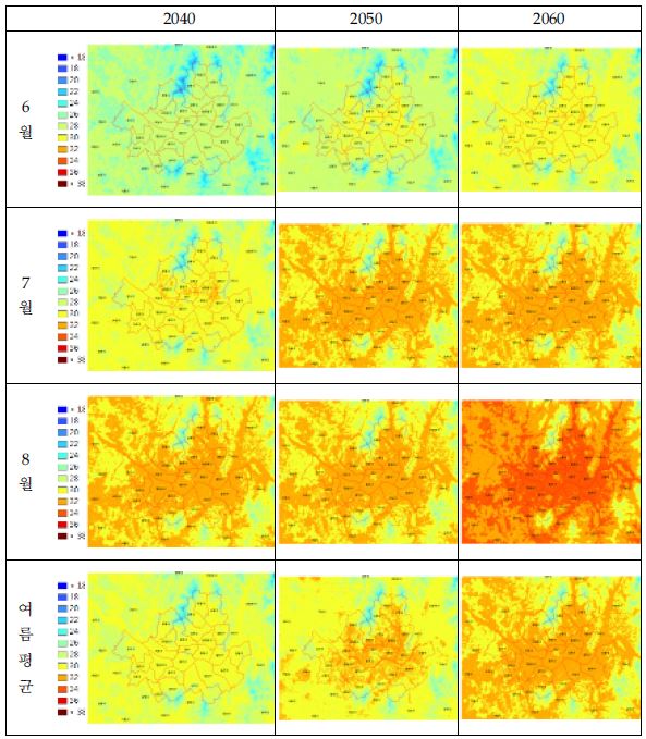 Fig. 3.3.3. Distribution map of daily max. temperature the 2040s, 2050s, 2060s.