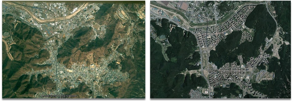 Fig. 4.1.1. The aerial photograph (a) before(2002) and (b) after the construction