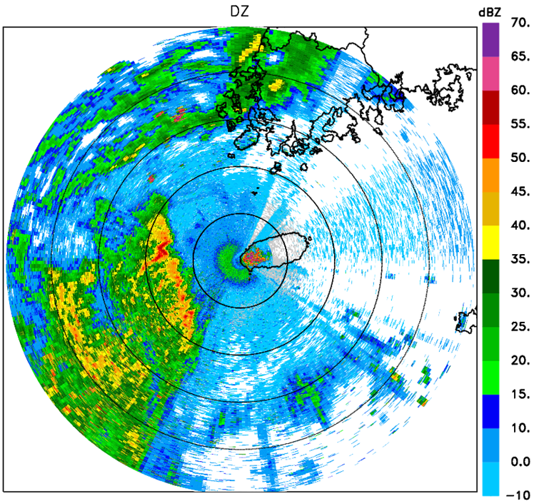 Fig. 2.1.12. PPI for GSN radar at 06 UTC, 26 April, 2011.