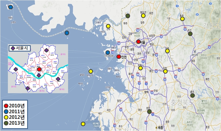 Fig. 2.2.4. The GNSS stations near the Seoul metropolitan area.